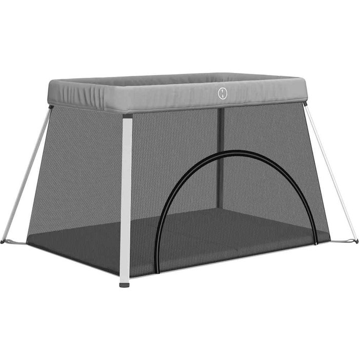 Parque infantil para bebés con colchón tela lino gris claro - comfortxl