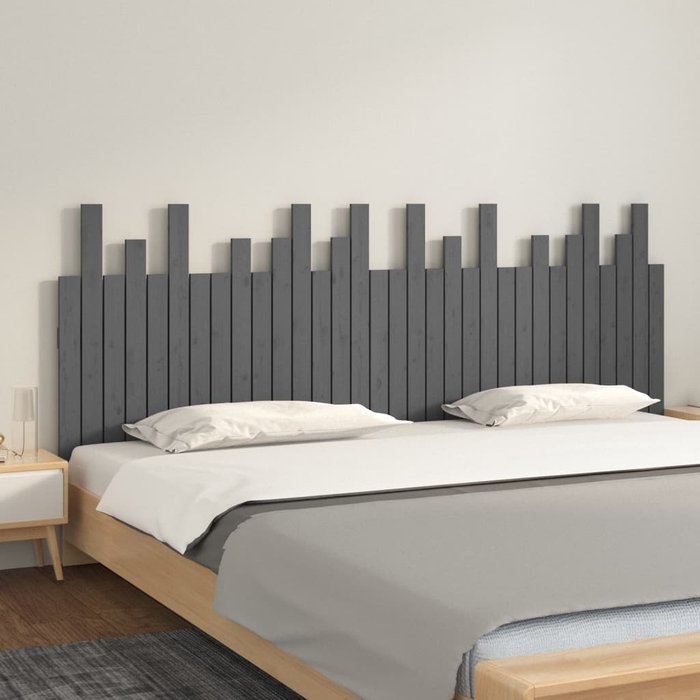 Vidaxl cabecero de cama de pared madera maciza pino gris 204x3x80 cm
