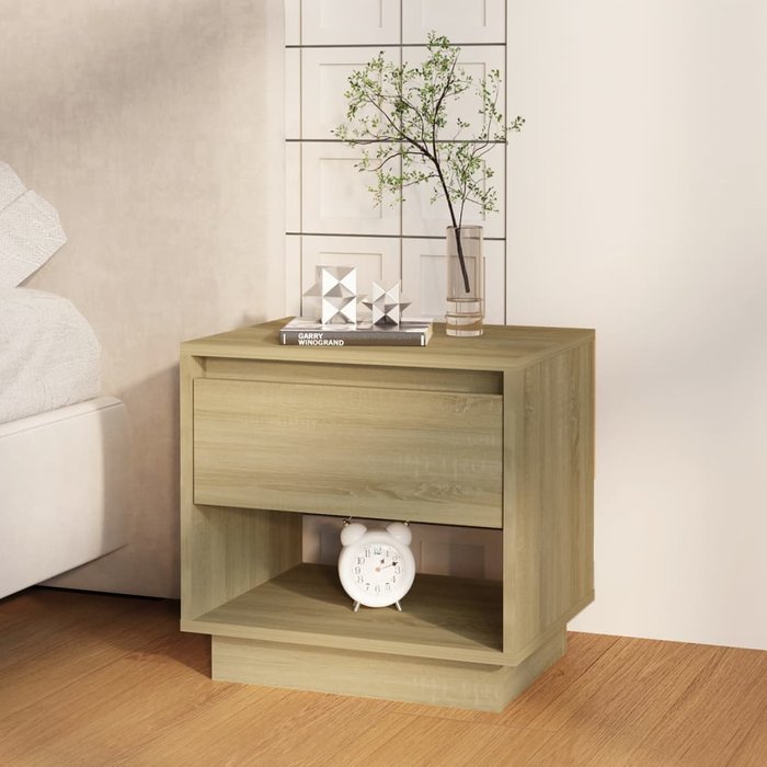 Mesita de noche madera contrachapada roble sonoma 45x34x44 cm - comfortxl