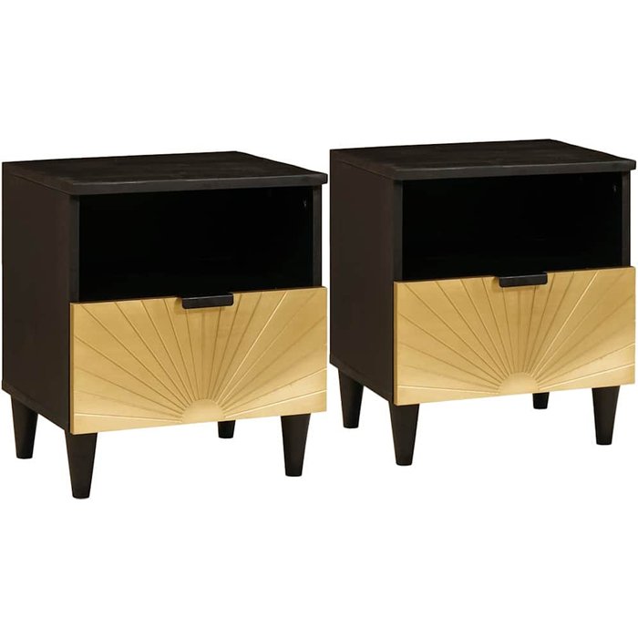 Vidaxl mesa de noche con cajón 2 pcs negro y dorado 40 x 33 x 46 cm