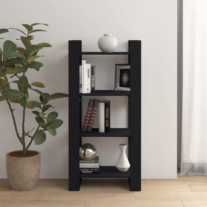 Librería/separador de ambientes negro 60x35x125 cm madera maciza