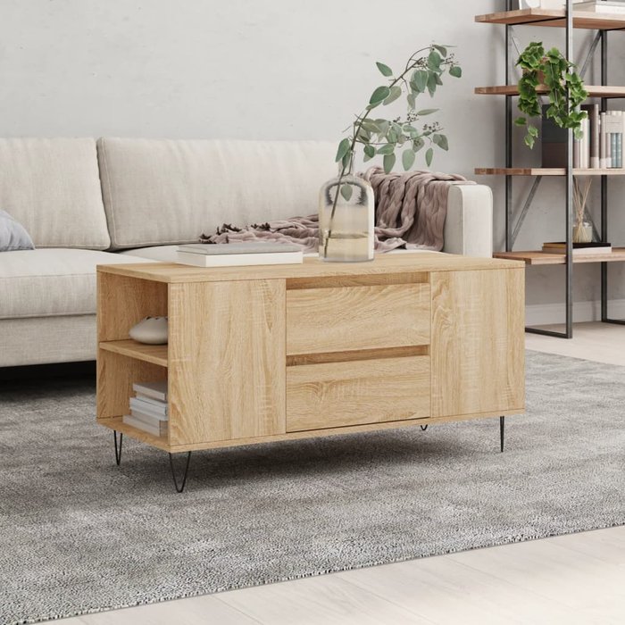 Mesa de centro roble sonoma 102x44,5x50 cm madera contrachapada