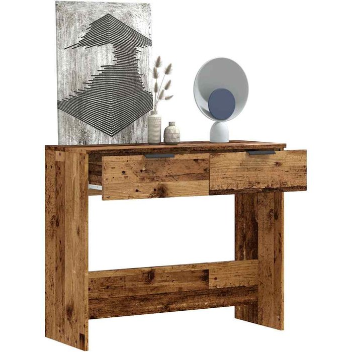 Mesa consola madera contrachapada envejecida 90x36x75 cm