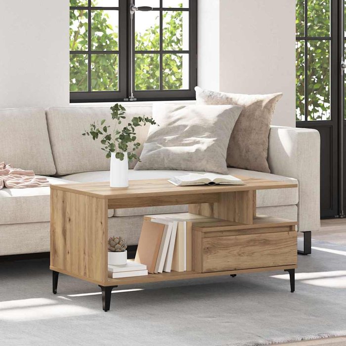 Mesa de café roble artisan 90 x 49 x 45 cm madera contrachapada