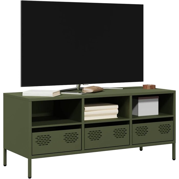 Mueble tv acero laminado en frío verde oliva 101,5x39x43,5 cm vidaxl