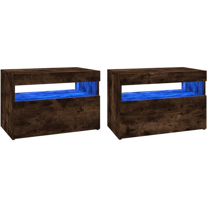 Mueble tv 2 piezas con luces led roble ahumado 60x35x40 cm