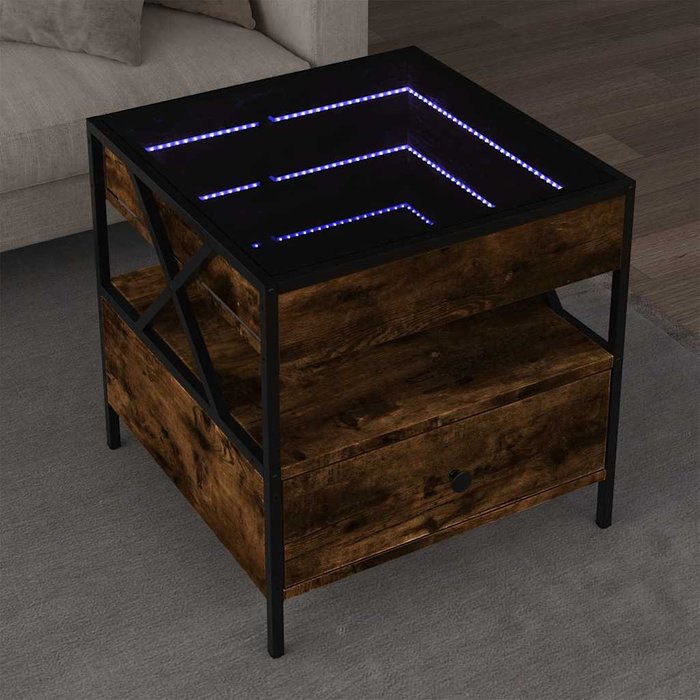 Mesa de centro infinity con led, roble ahumado, 50x50x51 cm