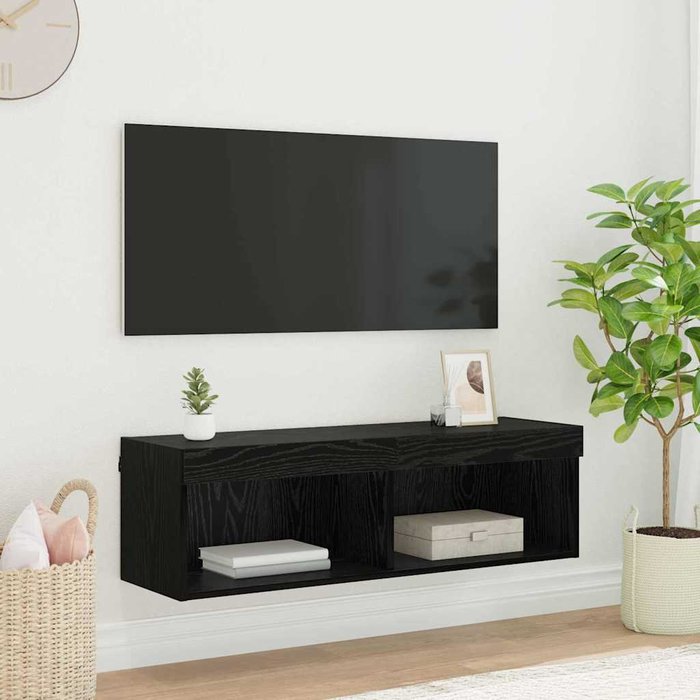 Mueble de tv de pared panama, roble negro, 100 x 30 x 30 cm