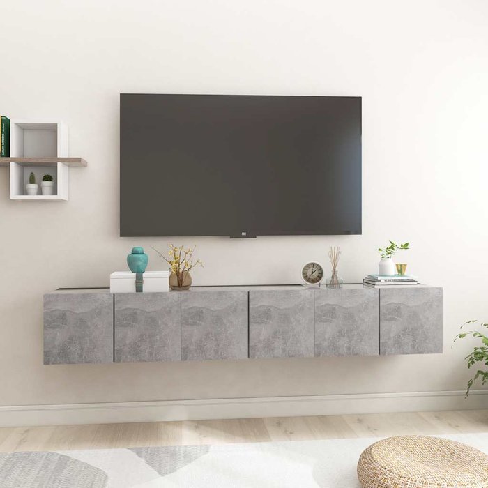 Mueble de tv de pared de 3 piezas, gris hormigón, 60x30x30 cm
