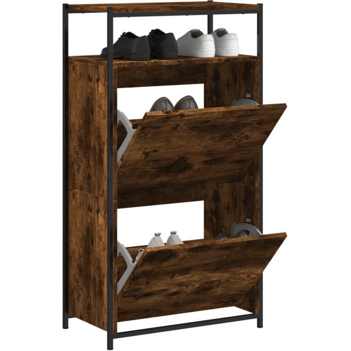 Vidaxl zapatero de madera de ingeniería roble ahumado 60x34x112 cm