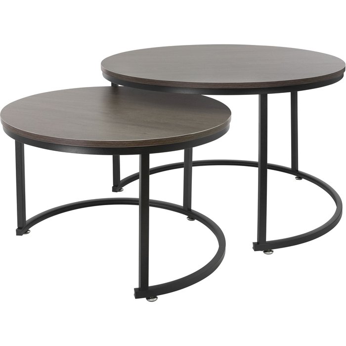 Set 2 mesas de centro salón mesita auxiliar mdf roble negro ø74x48 / ø59x40cm