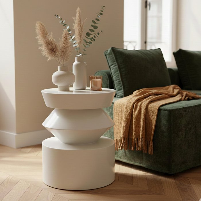 Mesa auxiliar lacada en marfil 40 cm de diámetro