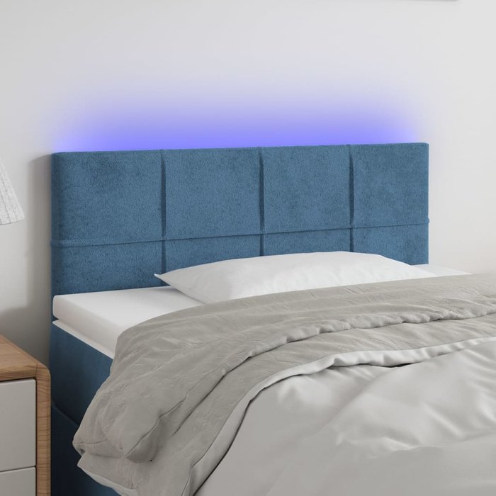 Cabecero con led de terciopelo azul 100x5x78/88 cm - comfortxl