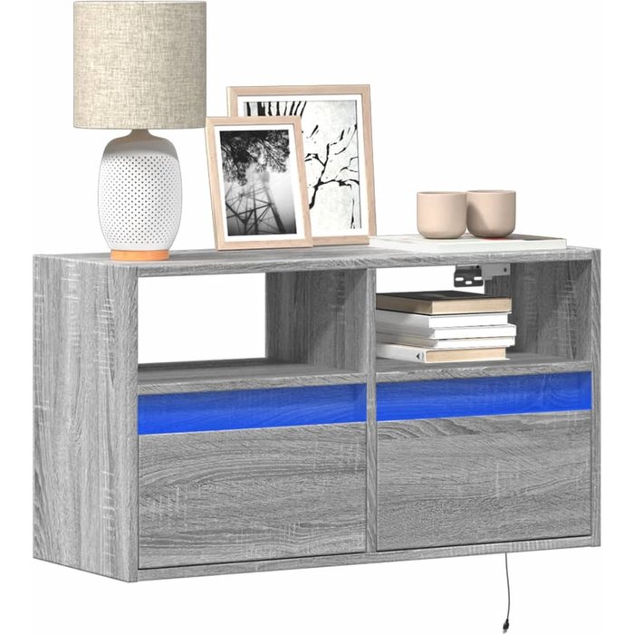 Mueble de tv de pared con luces led gris sonoma, 80x31x45 cm