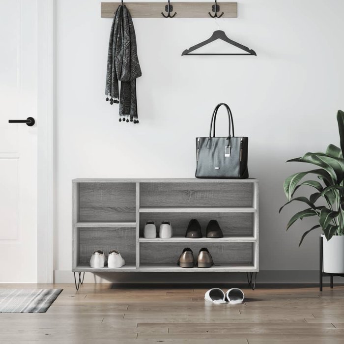 Mueble zapatero madera contrachapada gris sonoma 102x36x60 cm