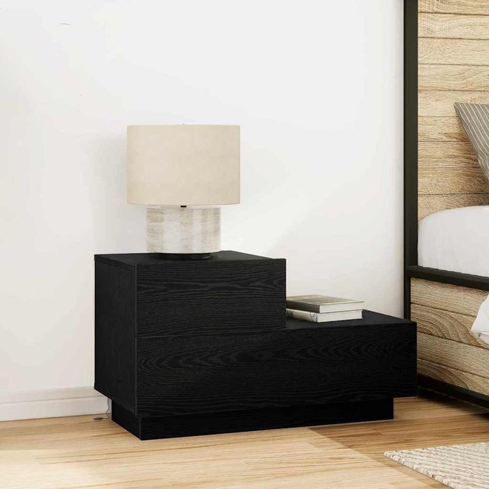 Mesita de noche con cajón, roble negro, 70 x 36 x 40,5 cm