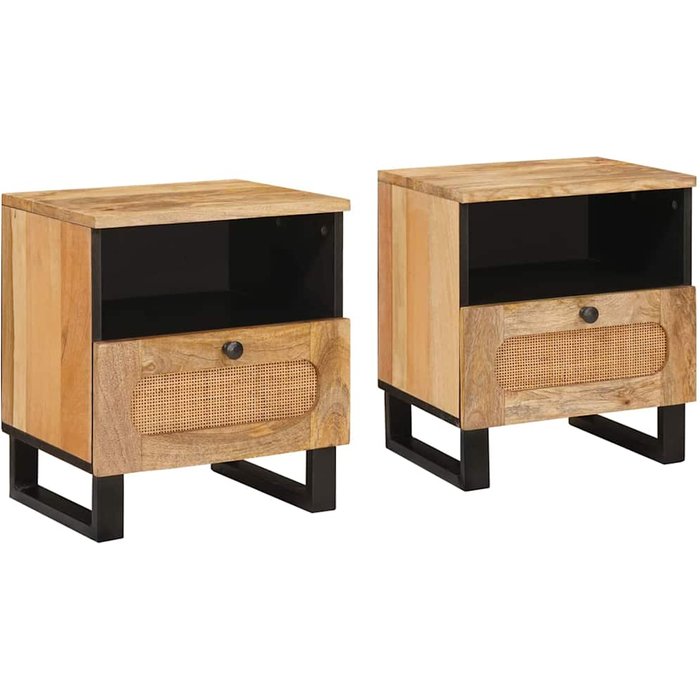 Armario de noche con cajón 2 pcs natural 40 x 33 x 46 cm