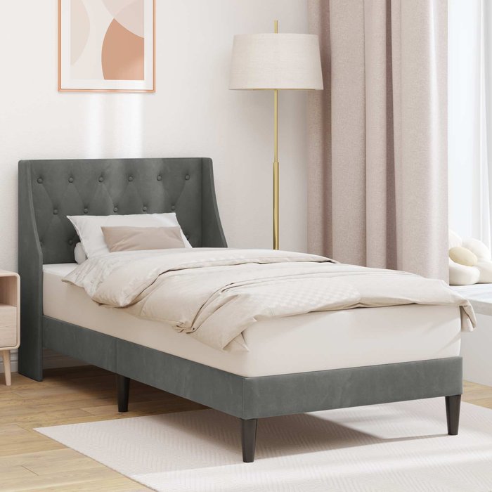 Estructura de cama gris oscuro 90 x 190 cm terciopelo