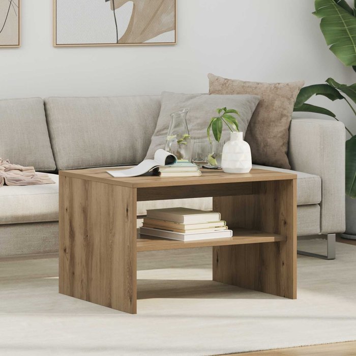 Mesa de centro, roble artesanal, 60 x 50 x 40 cm, madera de ingeniería.