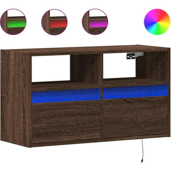 Mueble de tv de pared con iluminación led, roble marrón, 80x31x45 cm - comfortxl