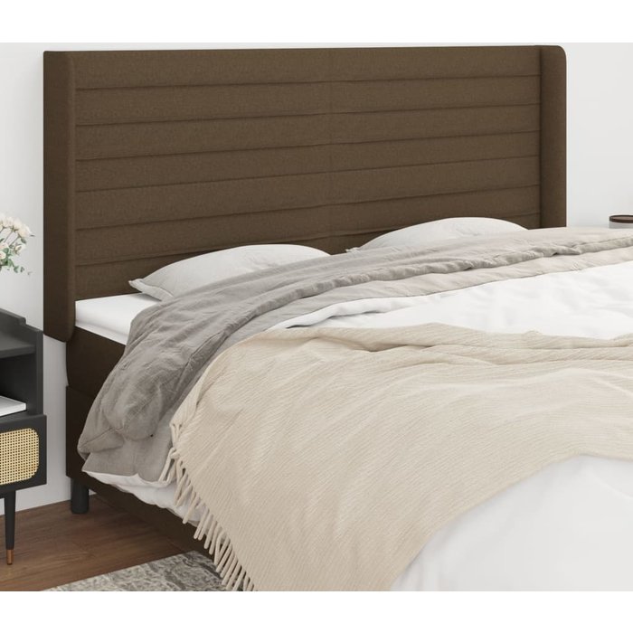 Cabecero con orejas marrón oscuro 183x16x118/128 cm tela