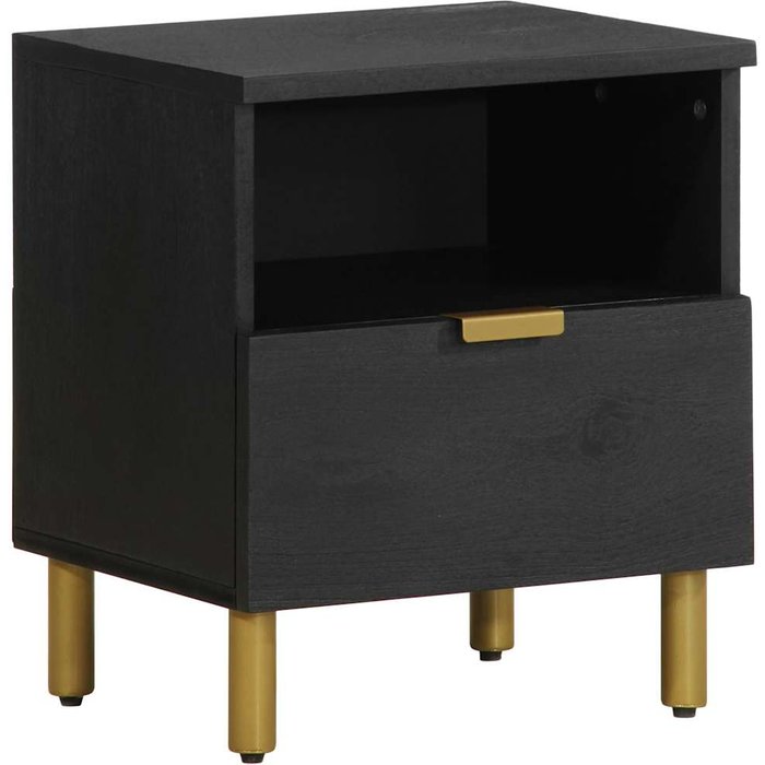 Mesita de noche negra, 40x33x46 cm, madera de ingeniería.