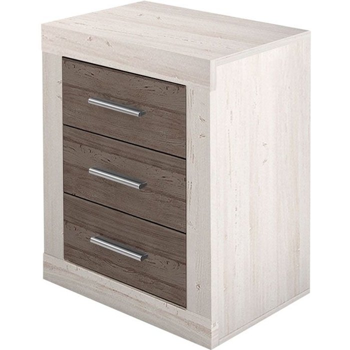 Mesita de noche lara 3 cajones pino y gris 50x60 cm