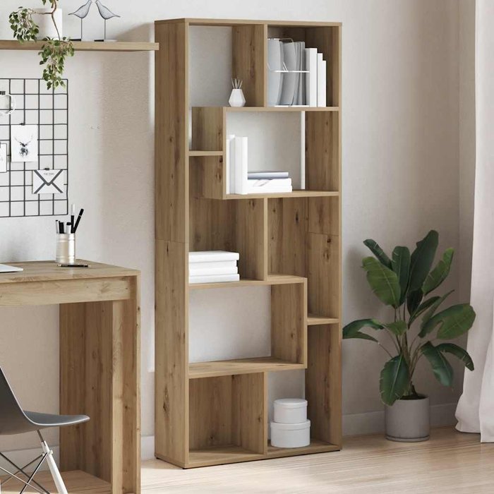 Estantería artesanal de roble de 67x24x161 cm, madera de ingeniería. - pangivo