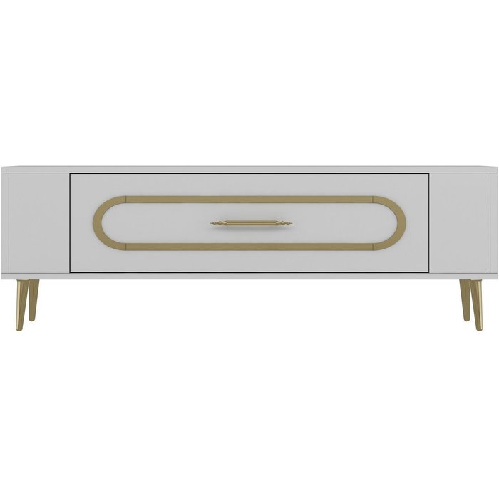 Mueble para tv retro3, blanco y dorado