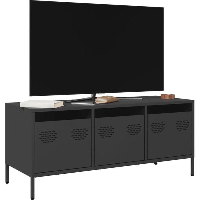 Mueble tv negro 101,5x39x43,5 cm acero laminado en frío
