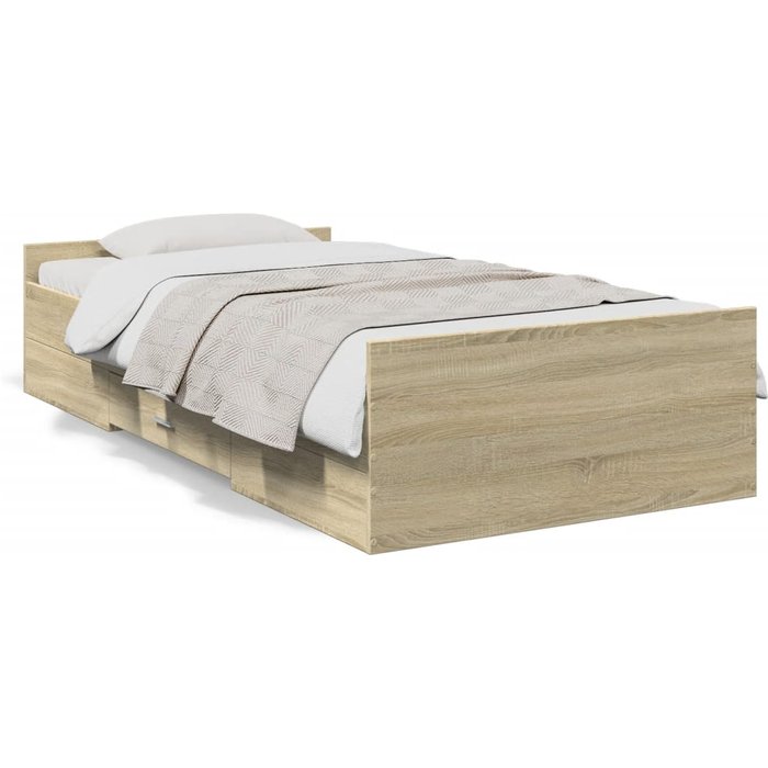 Vidaxl cama con cajones madera ingeniería roble sonoma 90x190 cm