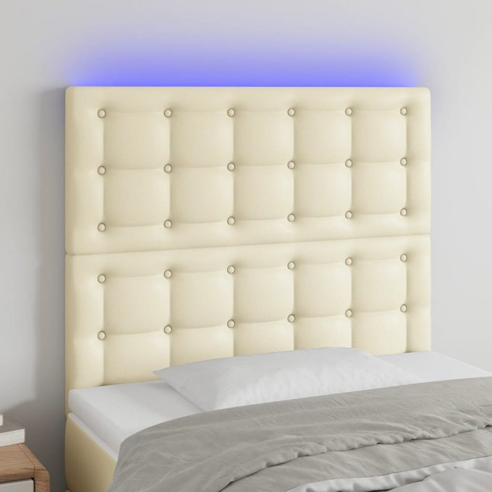 Maison exclusive - cabecero con luces led cuero sintético crema 90x5x118/128 cm