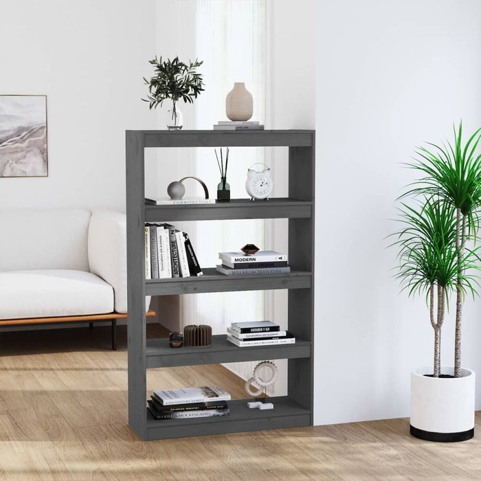 Librería/separador de ambientes gris 80x30x135,5 cm pino macizo