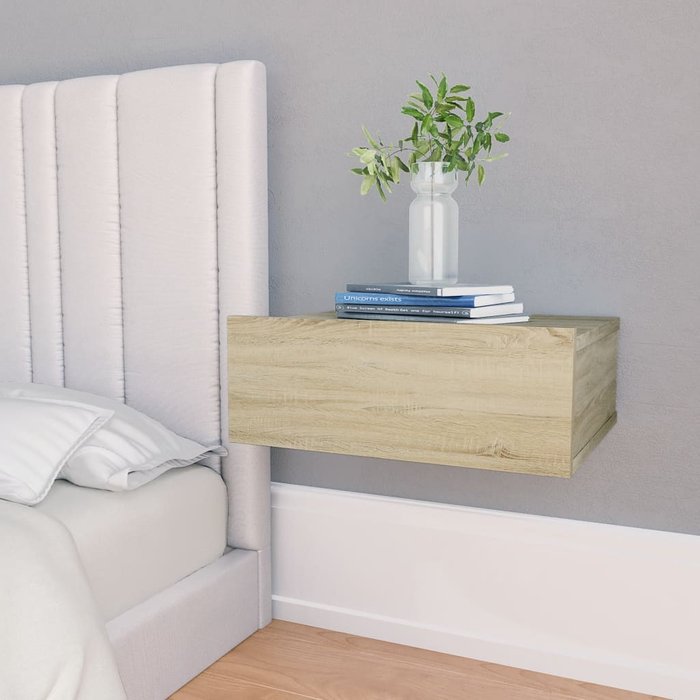 Maison exclusive - mesita noche flotantes contrachapada color roble 40x30x15 cm