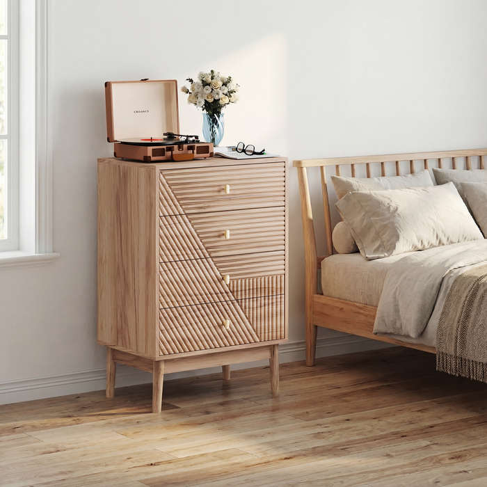 Cómoda 60x40x90 cm, 4 cajones, almacenaje moderno, mdf y madera, color madera