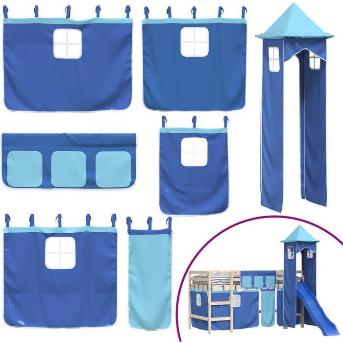 Cortinas para cama alta con torre de poliéster azul
