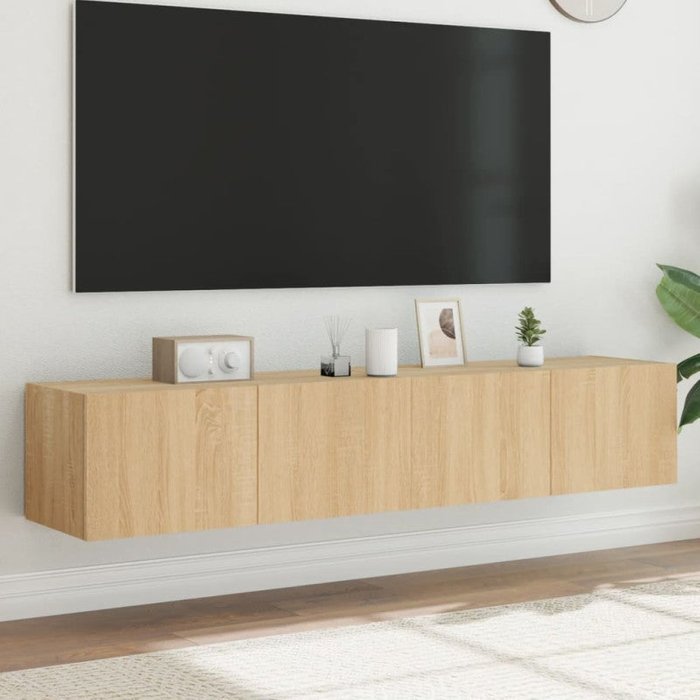 Vidaxl muebles de tv de pared luces led 2 uds roble sonoma 80x35x31 cm