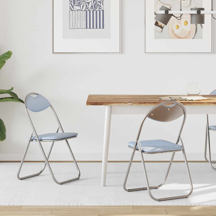 Silla plegable, 2 piezas, gris, 48 x 43,5 x 81 cm, piel sintética