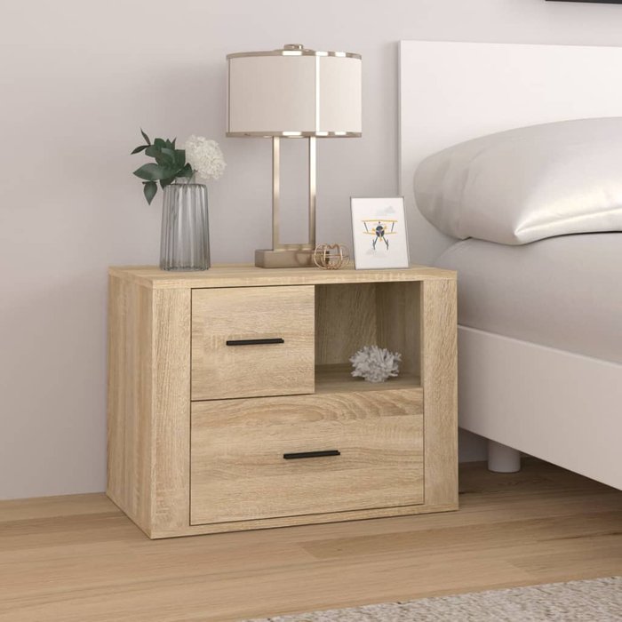 Mesita de noche madera contrachapada roble sonoma 60x36x45 cm - comfortxl