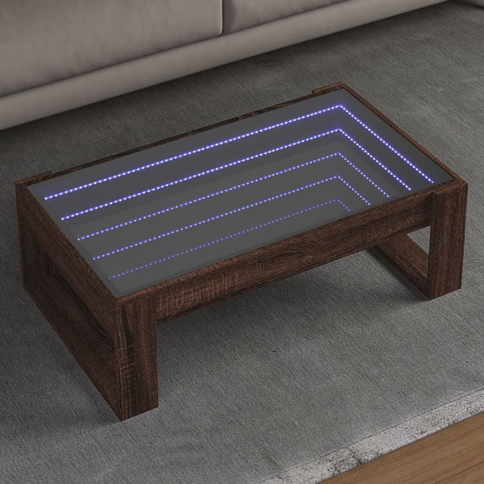 Mesa de centro con infinity led marrón roble 90x53x30 cm vidaxl