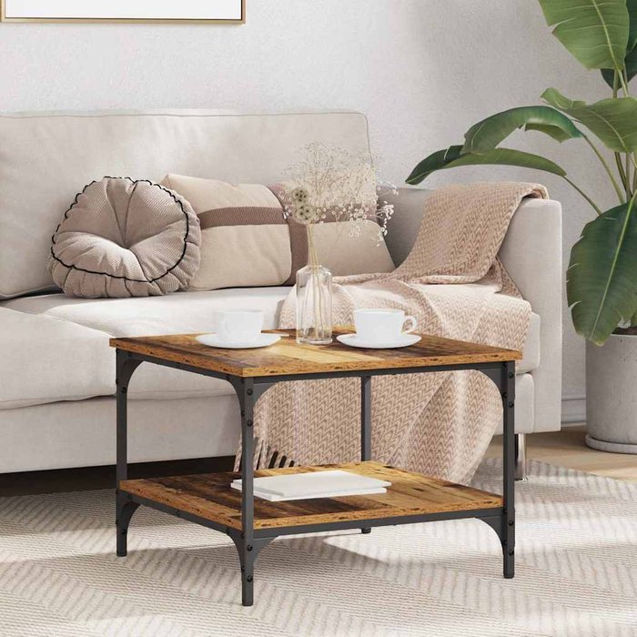 Mesa de centro, madera antigua, 55 x 55 x 40 cm, madera de ingeniería.