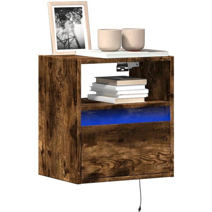 Muebles tv de pared luces led 2 uds roble ahumado 41x31x45 cm