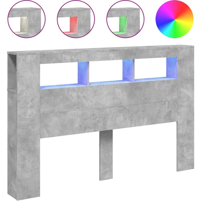 Cabecero led de madera compuesta gris hormigón 160x18,5x103,5 cm - comfortxl