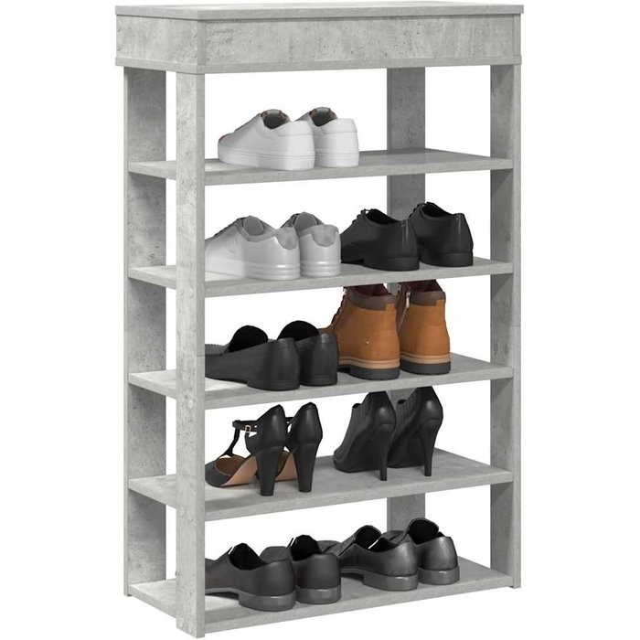 Zapatero gris hormigón de 60x30x98 cm, fabricado en madera de ingeniería.