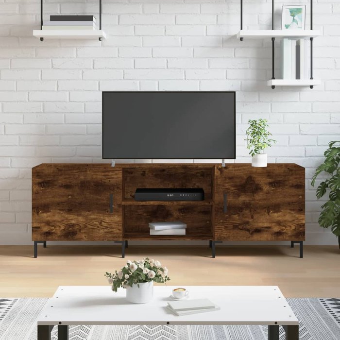 Mueble tv roble ahumado 150x30x50 cm madera contrachapada