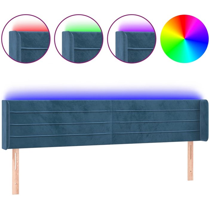 Cabecero led de terciopelo azul oscuro 183x16x78/88 cm - comfortxl