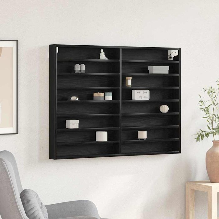 Vitrina de roble negro de 100 x 8,5 x 75 cm, fabricada en madera de ingeniería.