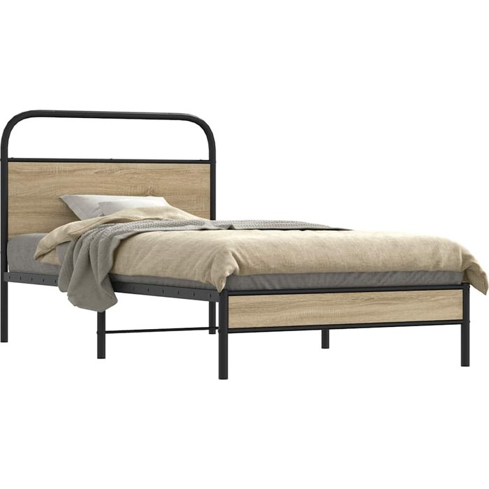 Estructura de cama sin colchón 90x190cm madera contrachapada de roble ahumado