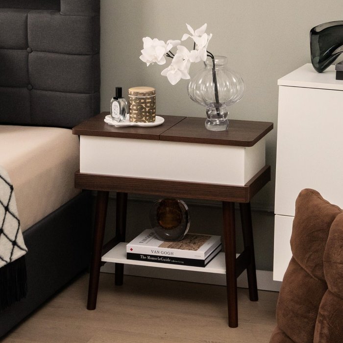 Mesa auxiliar plegable 180° con bisagras reforzadas y estante 60x30x60cm