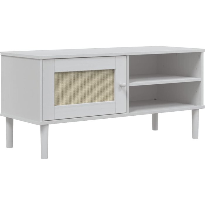 Senja mueble tv aspecto ratán blanco 106x40x49cm madera maciza de pino